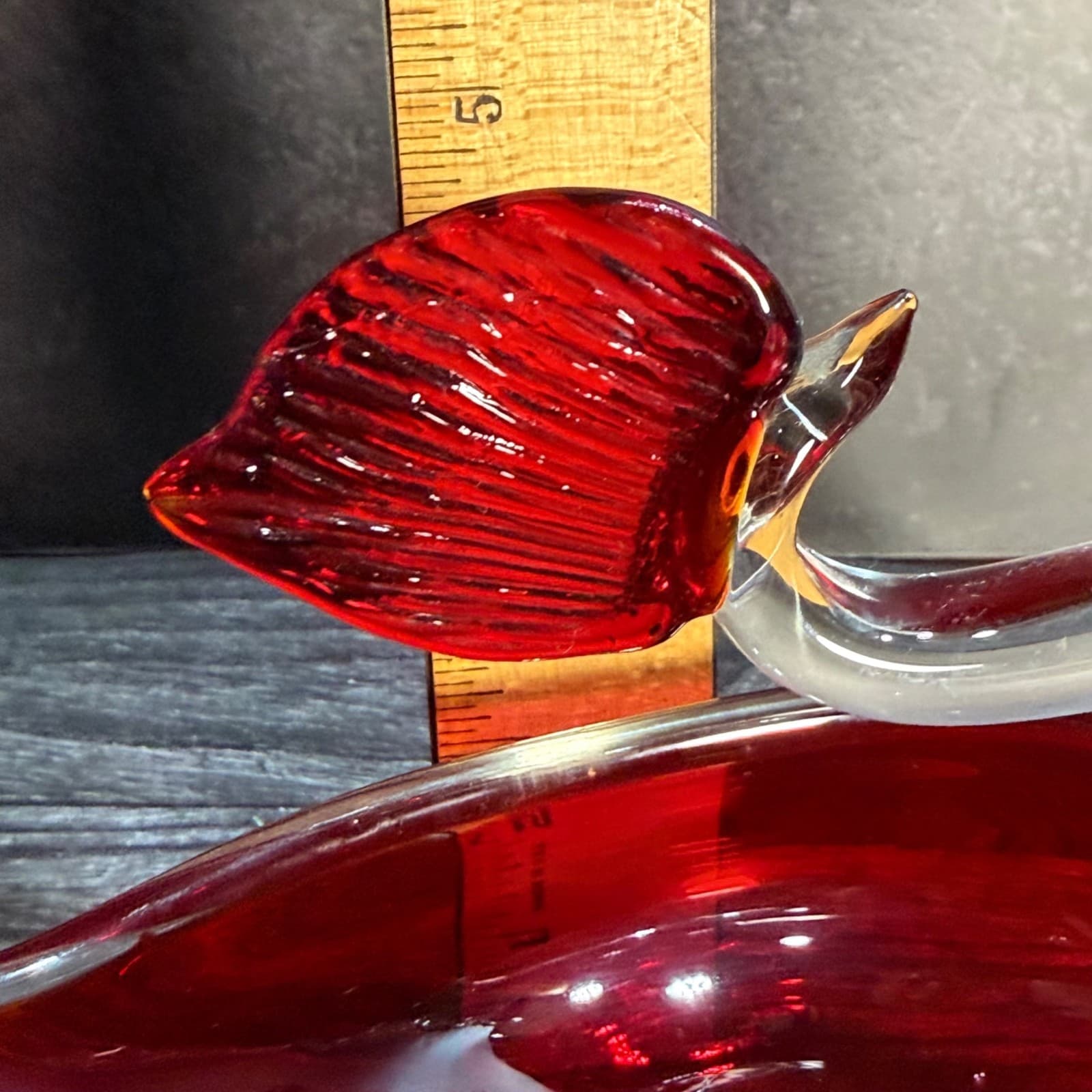 Vintage Hand Blown Glass Swan Dish Red & Clear Decorative Bowl Cigar Ashtray Art - Thumbnail 11