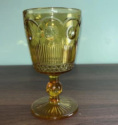 Bartlett Collins Bullseye Stemmed Water Goblet Amber Vintage 1960s Replacement