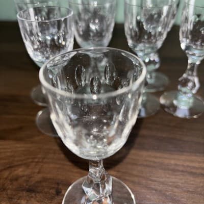 Set Of 8 Tiffin-Franciscan Stemmed Cordial Shot Glasses Oval Cut Glass MCM Bar - Thumbnail 2