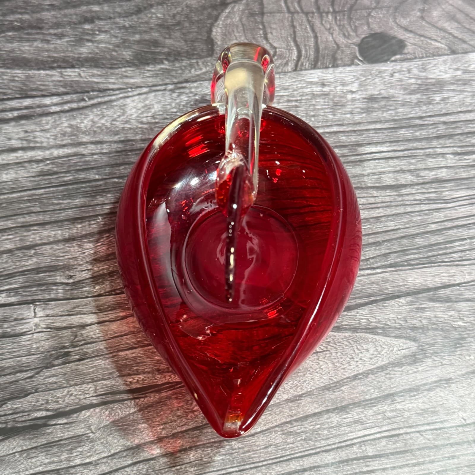 Vintage Hand Blown Glass Swan Dish Red & Clear Decorative Bowl Cigar Ashtray Art - Thumbnail 9