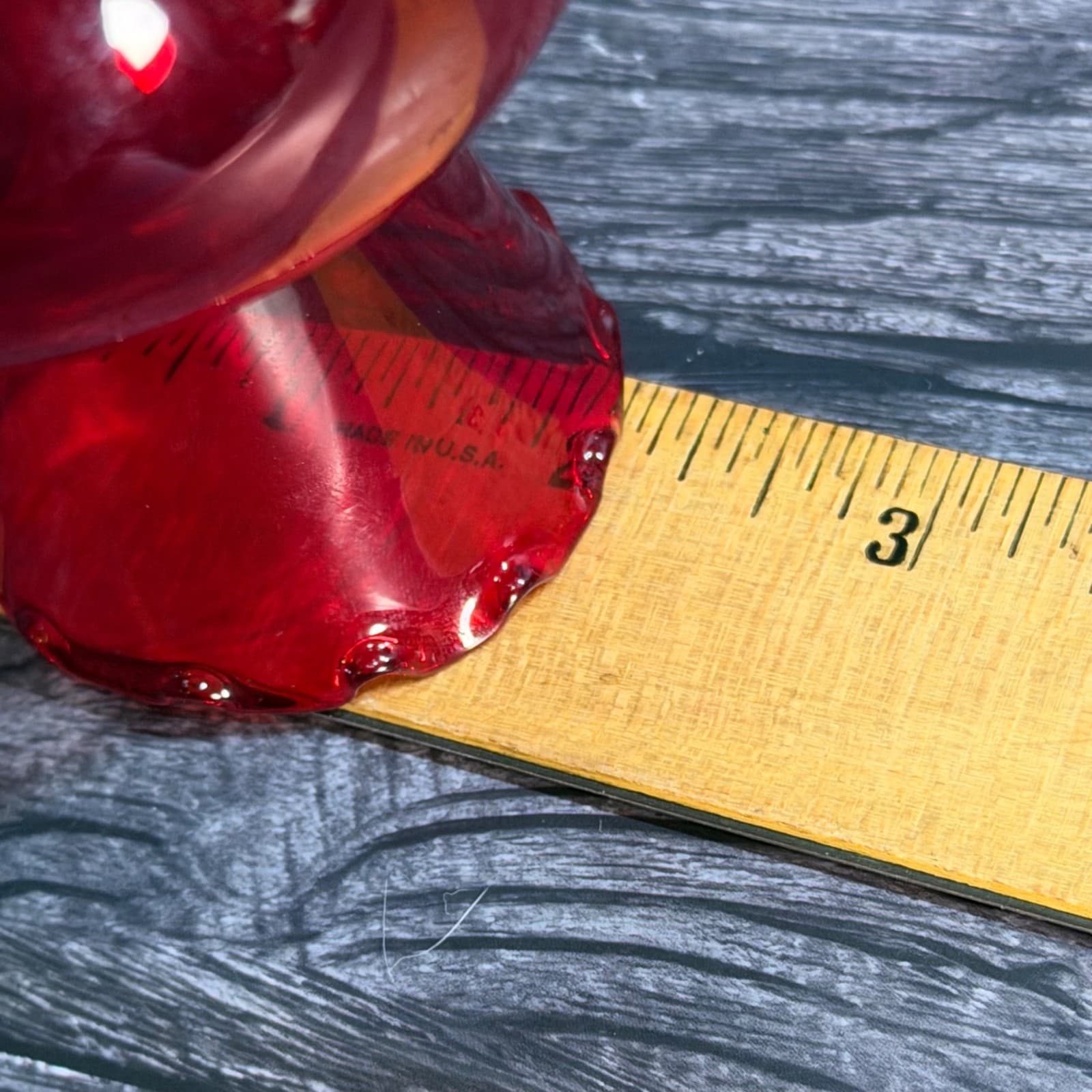 Pair VTG Ruby Red Glass Small Vases Ruffled Edge Elegant Mid-Century Style Blood - Thumbnail 8
