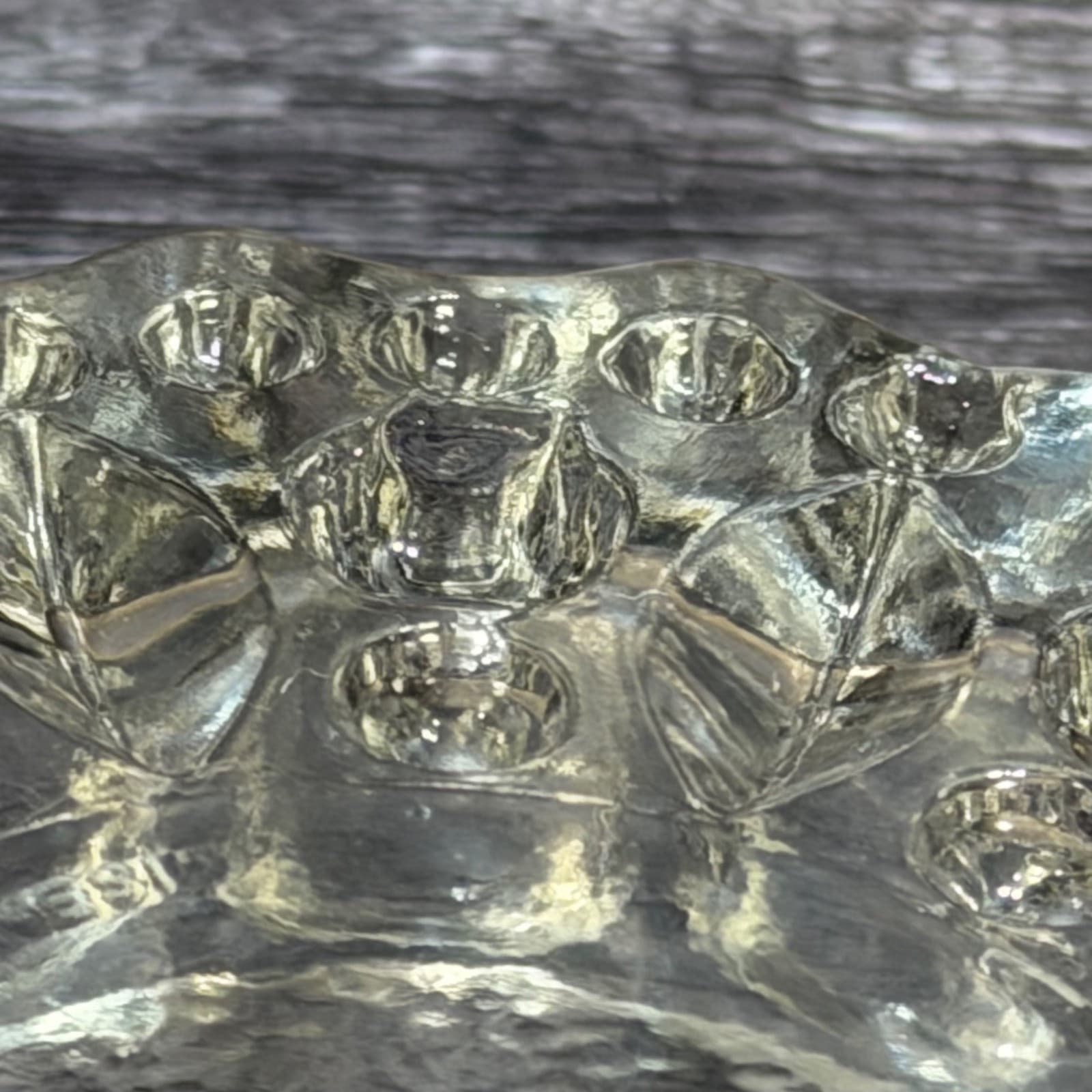 Vintage Clear Pressed Glass Ashtray Trinket Dishes Set Of 2 Floral Design Heavy - Thumbnail 4