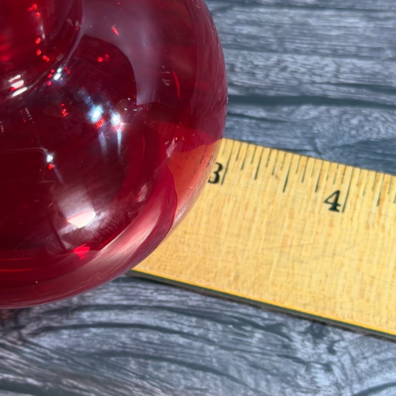 Pair VTG Ruby Red Glass Small Vases Ruffled Edge Elegant Mid-Century Style Blood - Thumbnail 9
