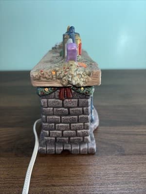 Vintage Lighted Ceramic Christmas Stone fireplace with a mantel Night Light - Thumbnail 12