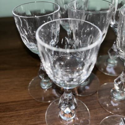 Set Of 8 Tiffin-Franciscan Stemmed Cordial Shot Glasses Oval Cut Glass MCM Bar - Thumbnail 6