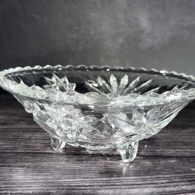 Vintage Anchor Hocking Star Of David Scalloped Clear Pressed Glass Footed Bowl - Thumbnail 6