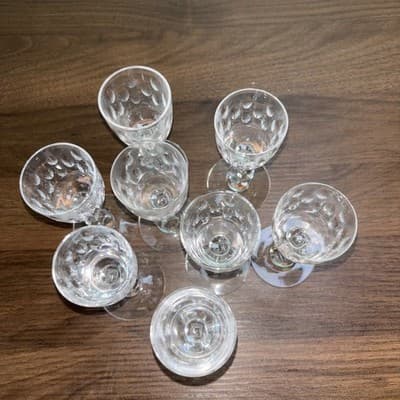 Set Of 8 Tiffin-Franciscan Stemmed Cordial Shot Glasses Oval Cut Glass MCM Bar - Thumbnail 5