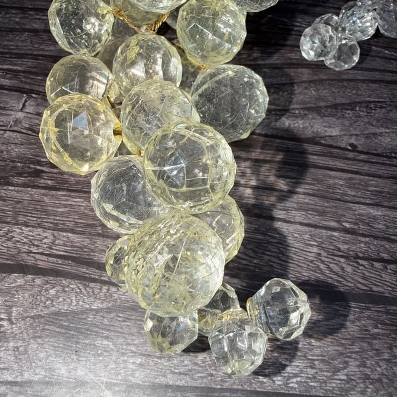 Vintage MCM Faceted Clear Yellow Lucite Grape Cluster Decor Pair With Wire - Thumbnail 4