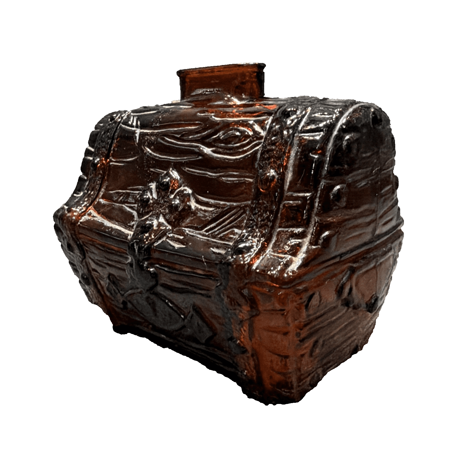 Vintage Glass Treasure Chest Bank Amber Brown Glass Piggy Bank Coin Pirate