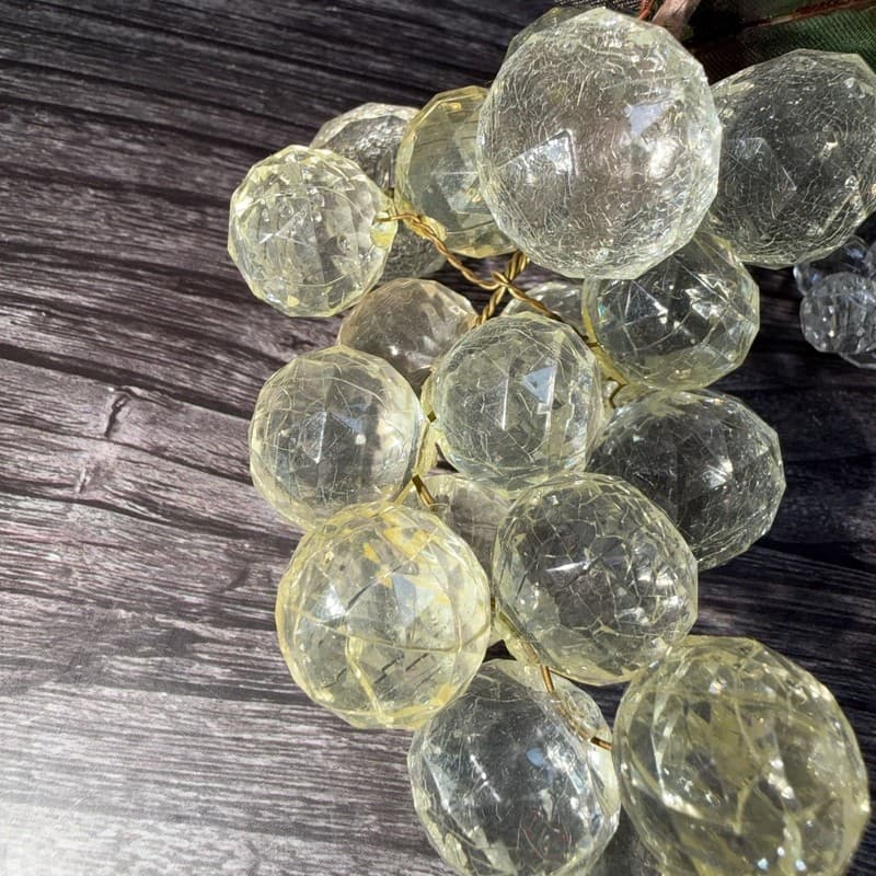 Vintage MCM Faceted Clear Yellow Lucite Grape Cluster Decor Pair With Wire - Thumbnail 5