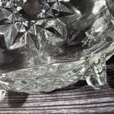 Vintage Anchor Hocking Star Of David Scalloped Clear Pressed Glass Footed Bowl - Thumbnail 9