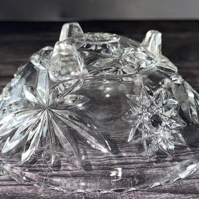 Vintage Anchor Hocking Star Of David Scalloped Clear Pressed Glass Footed Bowl - Thumbnail 11