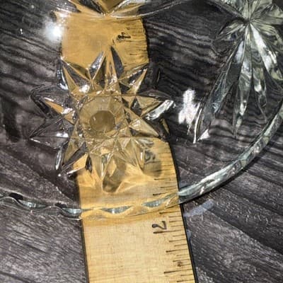 Vintage Anchor Hocking Star Of David Scalloped Clear Pressed Glass Footed Bowl - Thumbnail 14