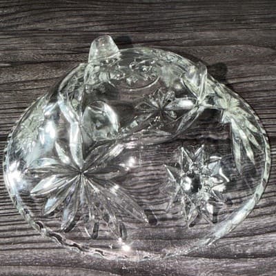 Vintage Anchor Hocking Star Of David Scalloped Clear Pressed Glass Footed Bowl - Thumbnail 10