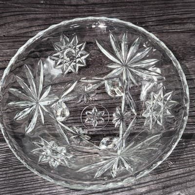 Vintage Anchor Hocking Star Of David Scalloped Clear Pressed Glass Footed Bowl - Thumbnail 8
