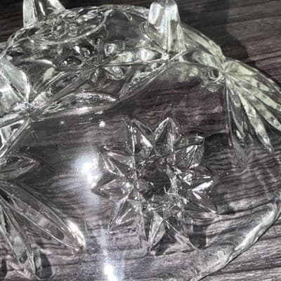 Vintage Anchor Hocking Star Of David Scalloped Clear Pressed Glass Footed Bowl - Thumbnail 12