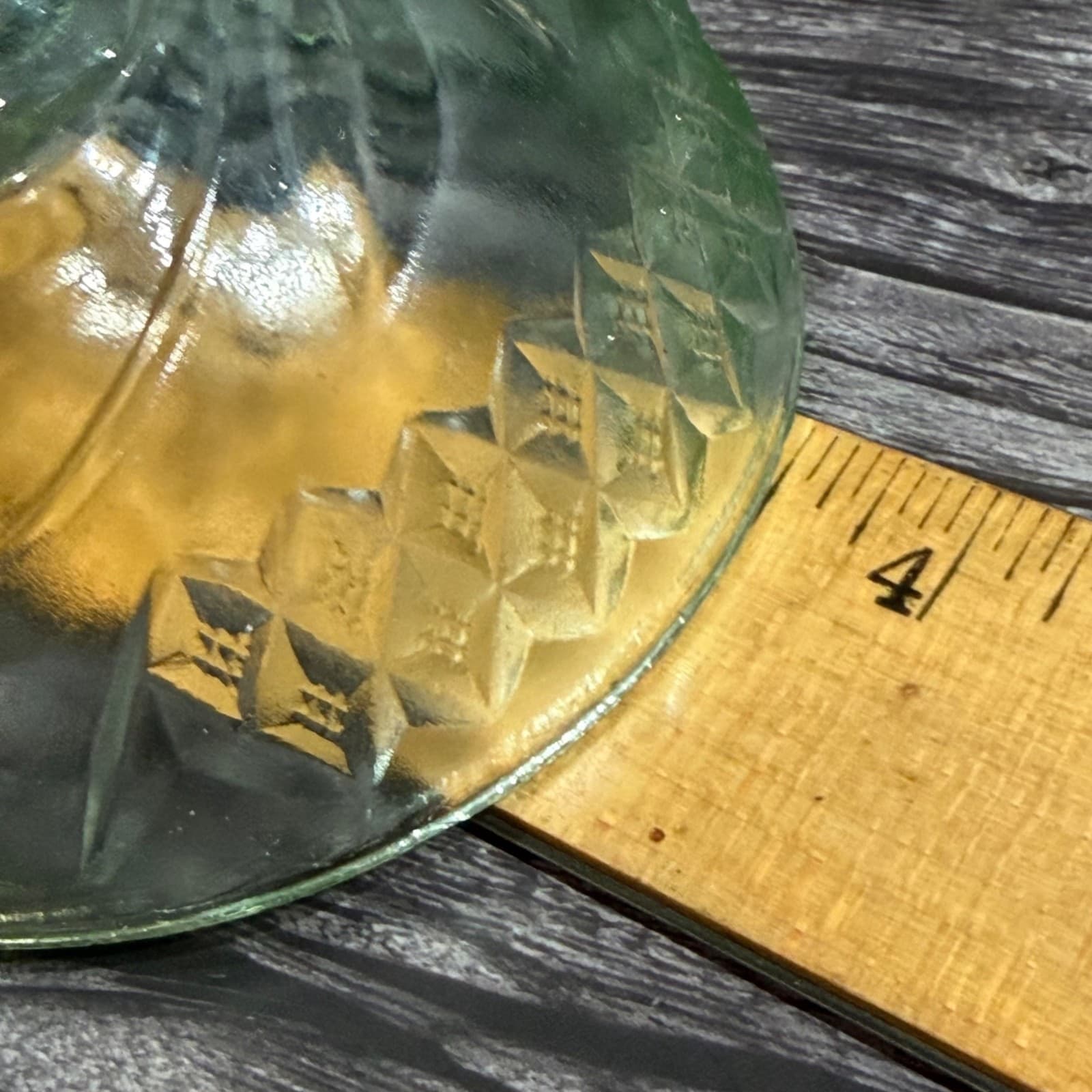 Vintage Green Uranium Glass Sherbet Cups Set Of 3 Glow Under UV Light Floral & D - Thumbnail 5
