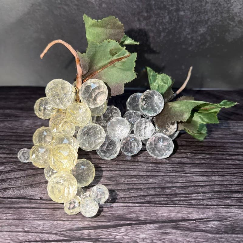 Vintage MCM Faceted Clear Yellow Lucite Grape Cluster Decor Pair With Wire