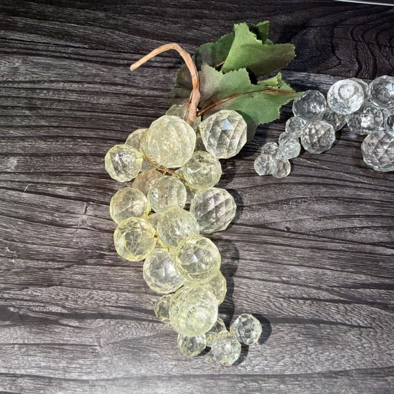 Vintage MCM Faceted Clear Yellow Lucite Grape Cluster Decor Pair With Wire - Thumbnail 2