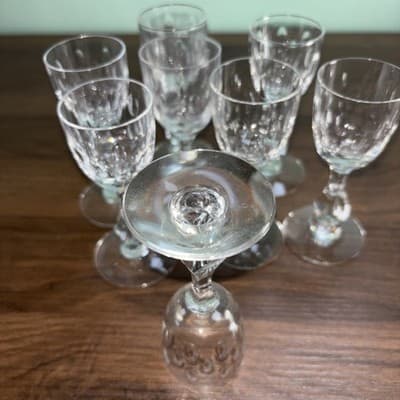 Set Of 8 Tiffin-Franciscan Stemmed Cordial Shot Glasses Oval Cut Glass MCM Bar - Thumbnail 7