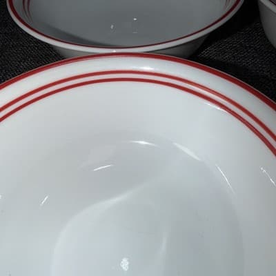 Corelle Bowl Cereal Soup 4 Set Classic Cafe Red USA Red Stripe 6-1/8" Dia - Thumbnail 4