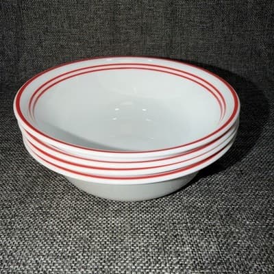 Corelle Bowl Cereal Soup 4 Set Classic Cafe Red USA Red Stripe 6-1/8" Dia