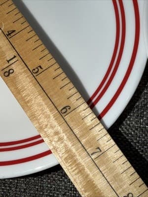 Lot Of 8 Corelle Classic Cafe Red Bread Dessert Plates 6 3/4" Red Stripe Bands - Thumbnail 8