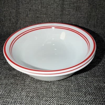 Corelle Bowl Cereal Soup 2 Set Classic Cafe Red USA Red Stripe 6-1/8" Dia