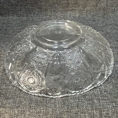 Vintage Clear Pressed Glass Hobstar Sawtooth Rim 9” Serving Bowl EAPG - Thumbnail 8