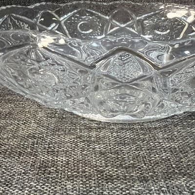 Vintage Clear Pressed Glass Hobstar Sawtooth Rim 9” Serving Bowl EAPG - Thumbnail 4
