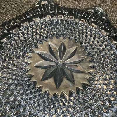 Glows Indiana Glass Windsor Blue Carnival Glass Diamond Point Ruffled Bowl Tray - Thumbnail 4