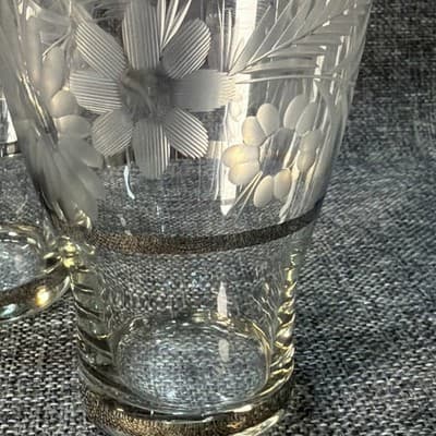 Vintage MCM Cut Daisy Tumbler Drinking Glasses Silver Tapered Highball Set Of 4 - Thumbnail 6