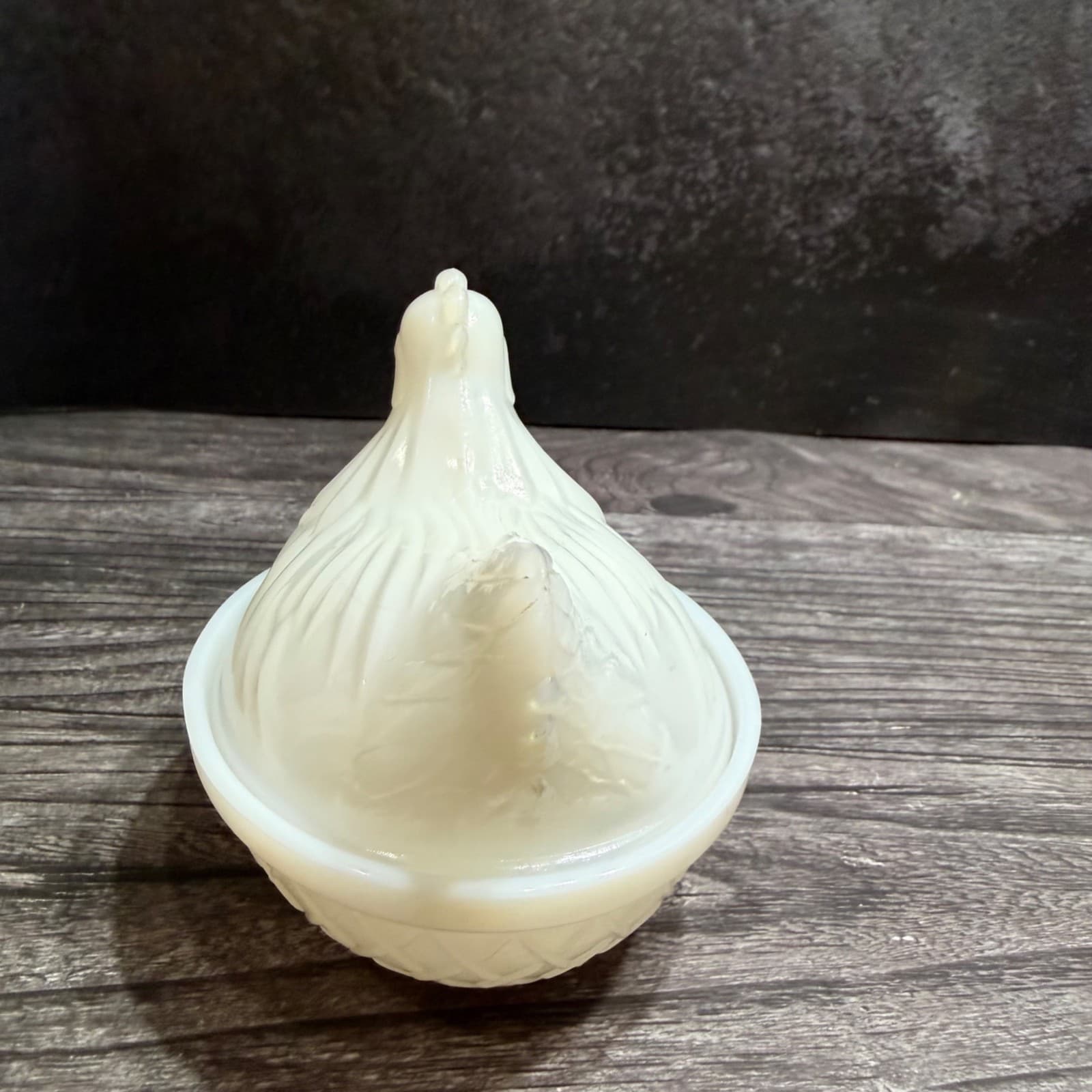 Hen On Nest Dish With Lid Hazel Atlas Platonite Opaline Milk Glass Smaller Size - Thumbnail 2