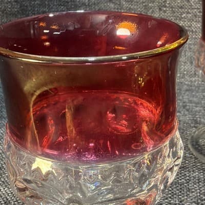 Set Of 6 Vintage Tiffin Kings Crown Ruby Red Flash Thumbprint Goblet Glass 4.25” - Thumbnail 6