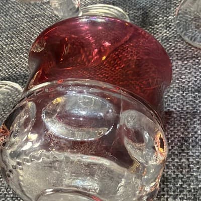 Set Of 6 Vintage Tiffin Kings Crown Ruby Red Flash Thumbprint Goblet Glass 4.25” - Thumbnail 3