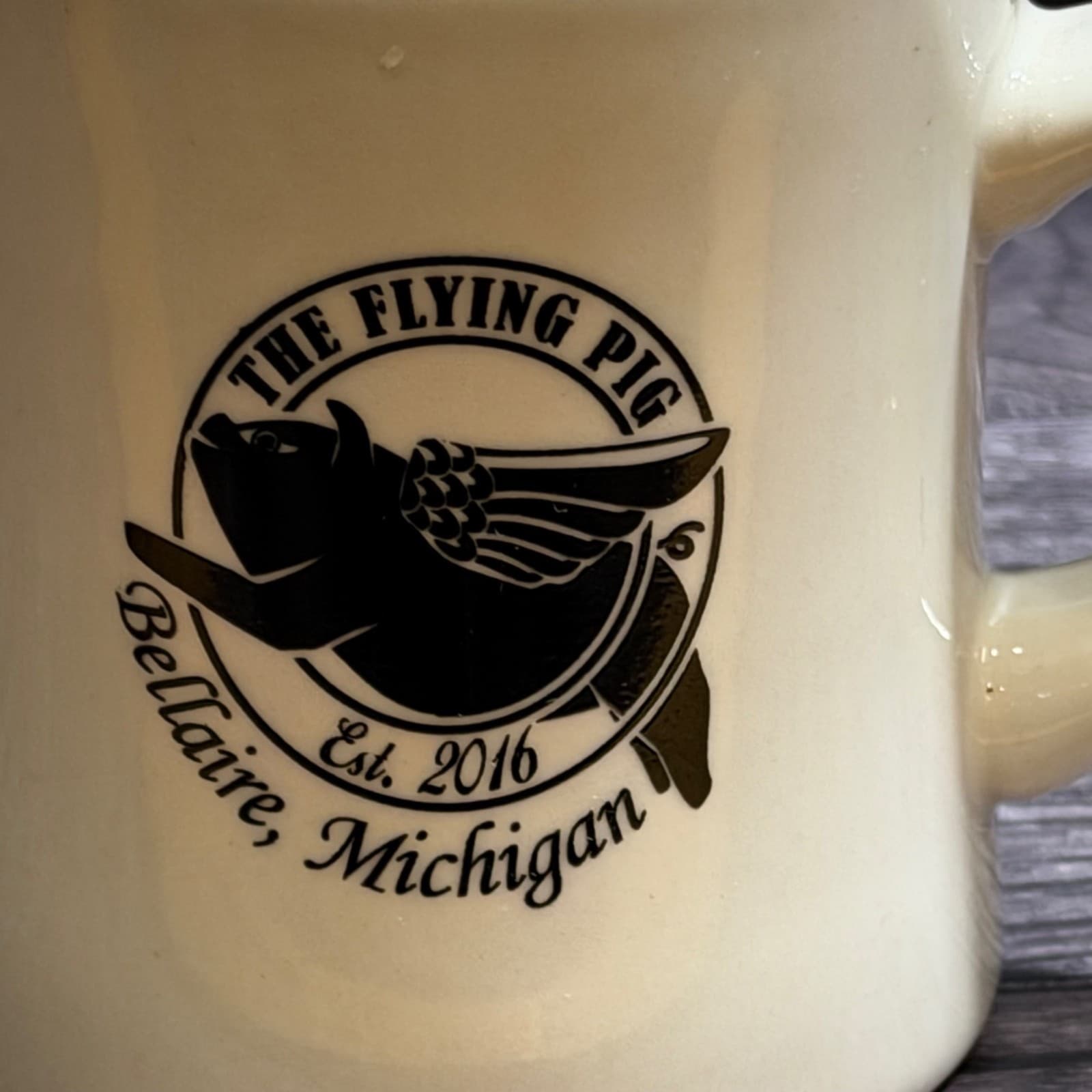 The Flying Pig Bellaire Michigan Ceramic Diner Mug Beige 2016 Design 12 Oz - Thumbnail 2