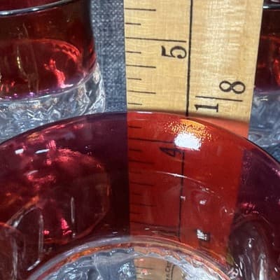 Set Of 6 Vintage Tiffin Kings Crown Ruby Red Flash Thumbprint Goblet Glass 4.25” - Thumbnail 8