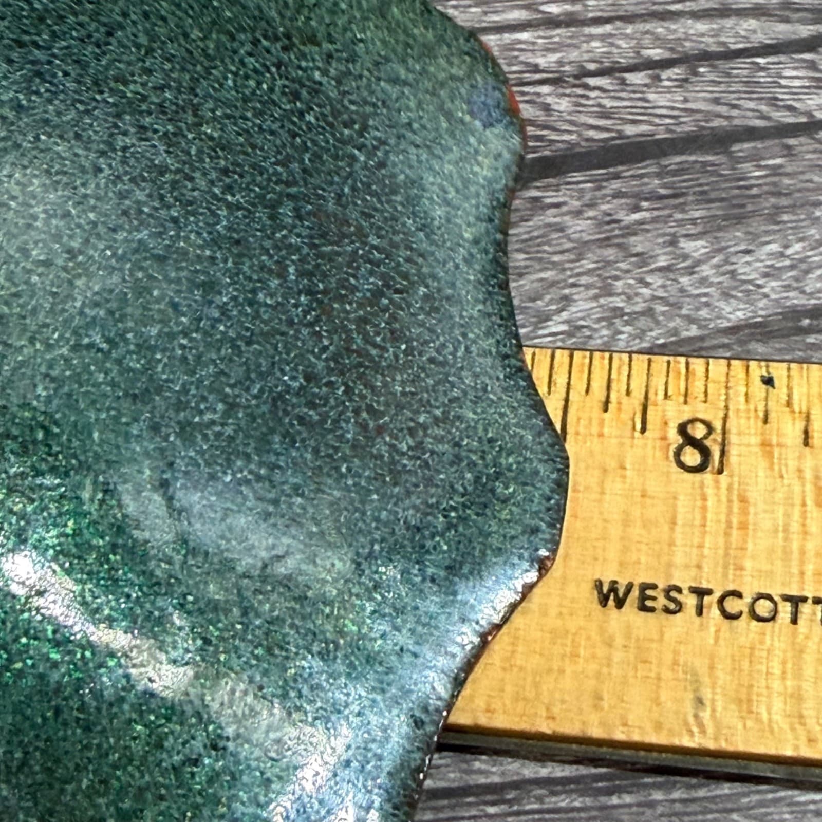 MCM Enamel On Copper Abstract Trinket Dish Plate Green Amber Metal Soap Dish - Thumbnail 8