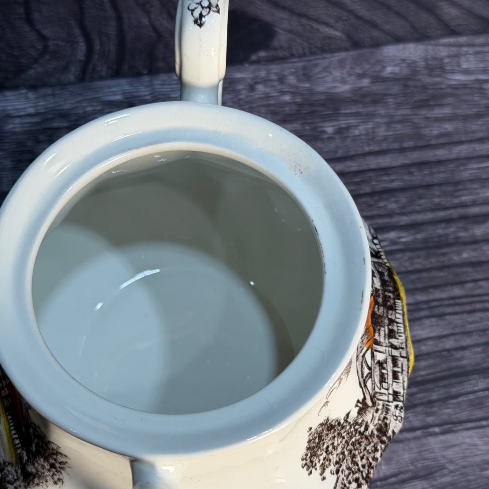 Mid-Century Staffordshire Hand Engraved Yorkshire Ironstone Sugar Bowl With Lid - Thumbnail 5