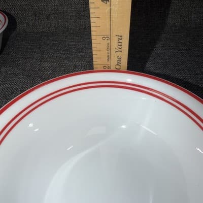Corelle Bowl Cereal Soup 2 Set Classic Cafe Red USA Red Stripe 6-1/8" Dia - Thumbnail 9
