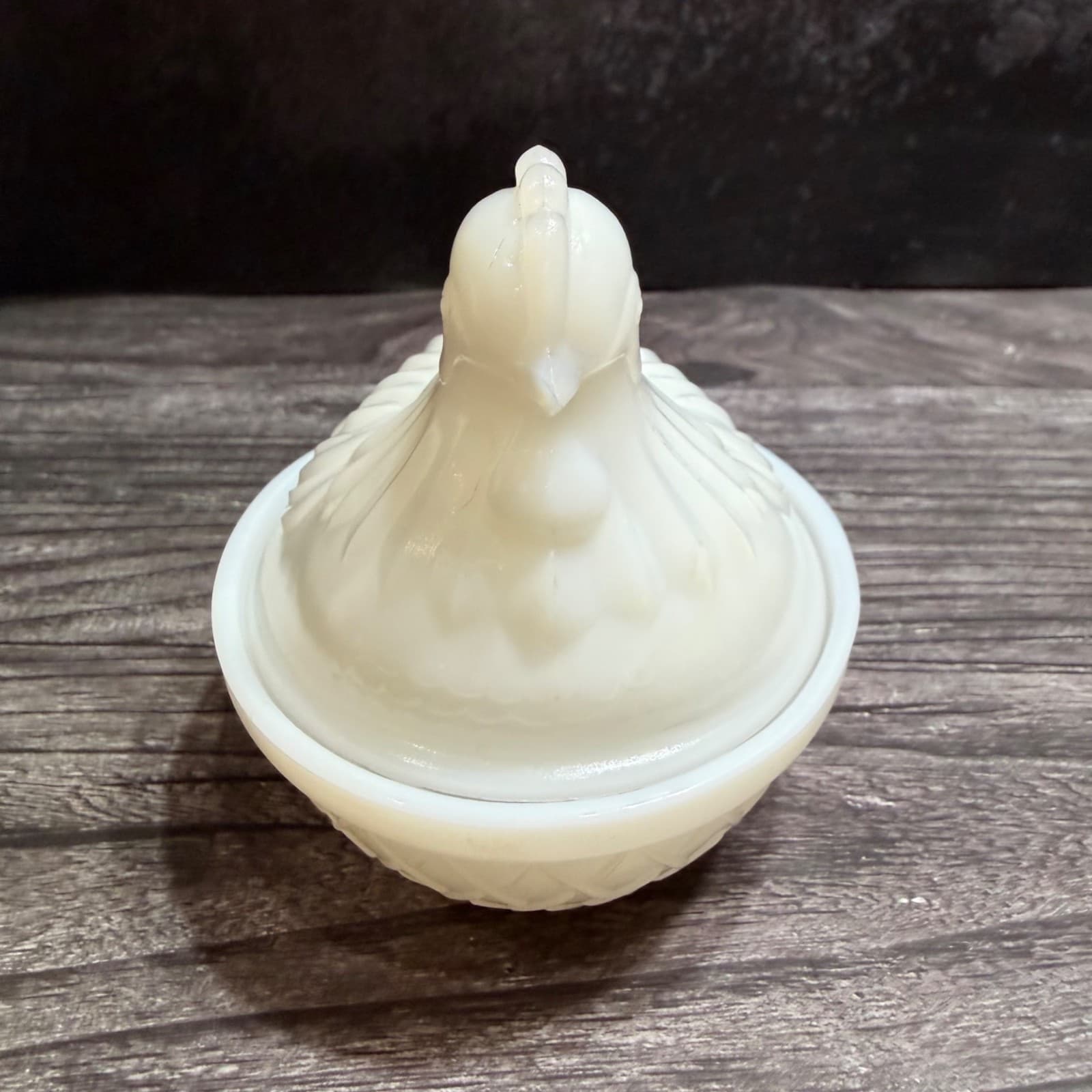 Hen On Nest Dish With Lid Hazel Atlas Platonite Opaline Milk Glass Smaller Size - Thumbnail 4