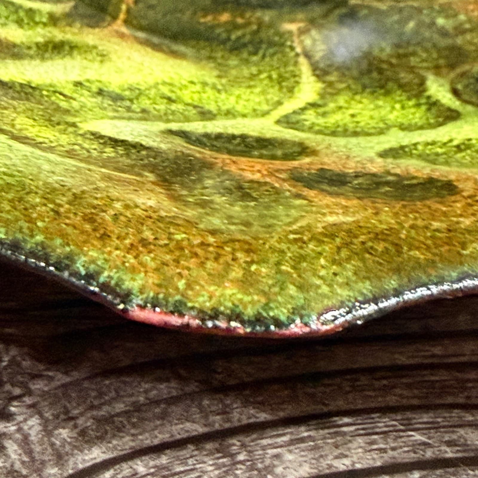 MCM Enamel On Copper Abstract Trinket Dish Plate Green Amber Metal Soap Dish - Thumbnail 9