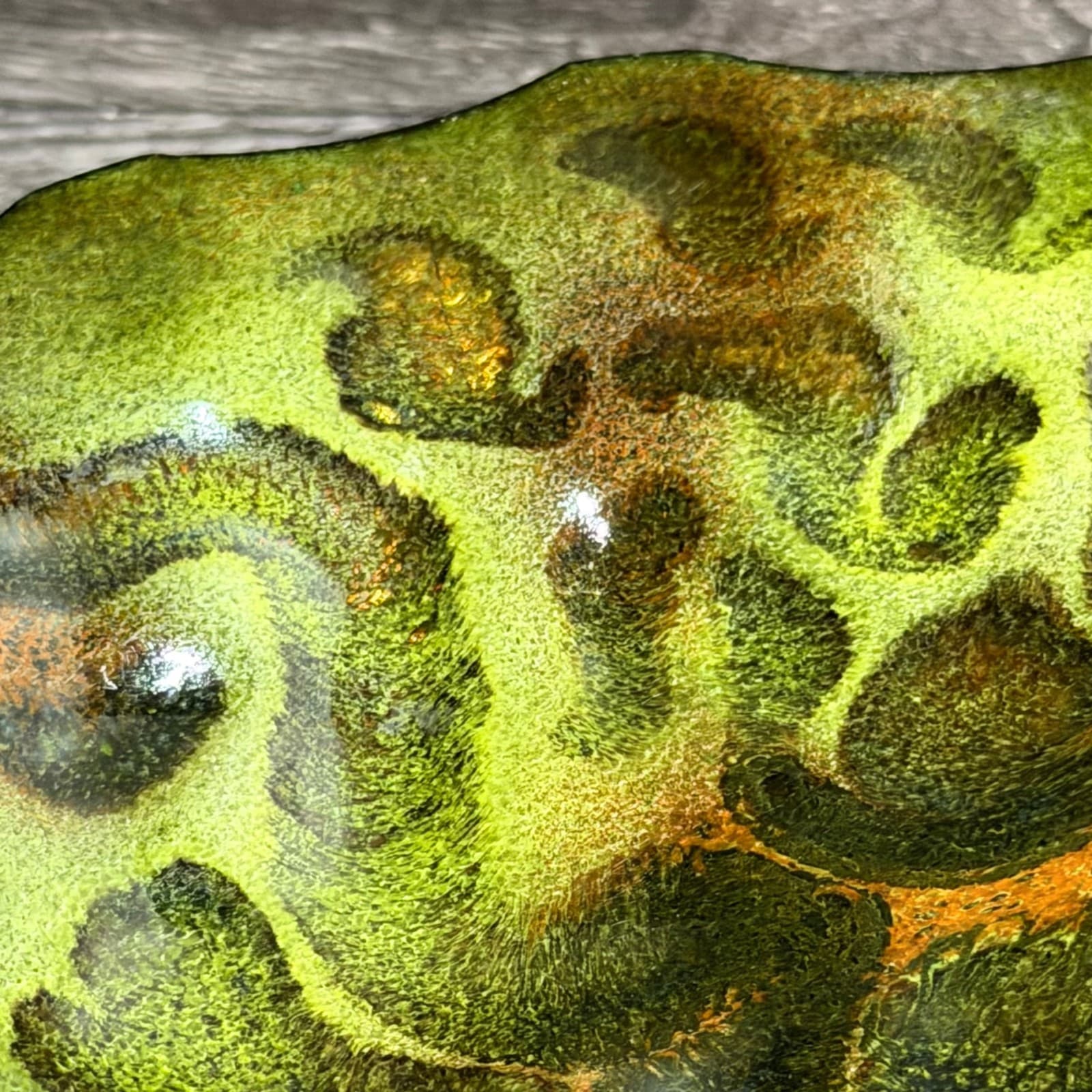 MCM Enamel On Copper Abstract Trinket Dish Plate Green Amber Metal Soap Dish - Thumbnail 4