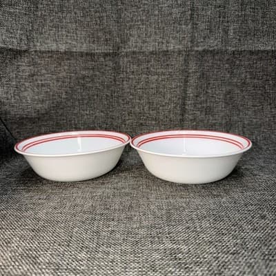 Corelle Bowl Cereal Soup 2 Set Classic Cafe Red USA Red Stripe 6-1/8" Dia - Thumbnail 7