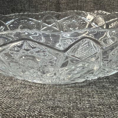 Vintage Clear Pressed Glass Hobstar Sawtooth Rim 9” Serving Bowl EAPG - Thumbnail 7