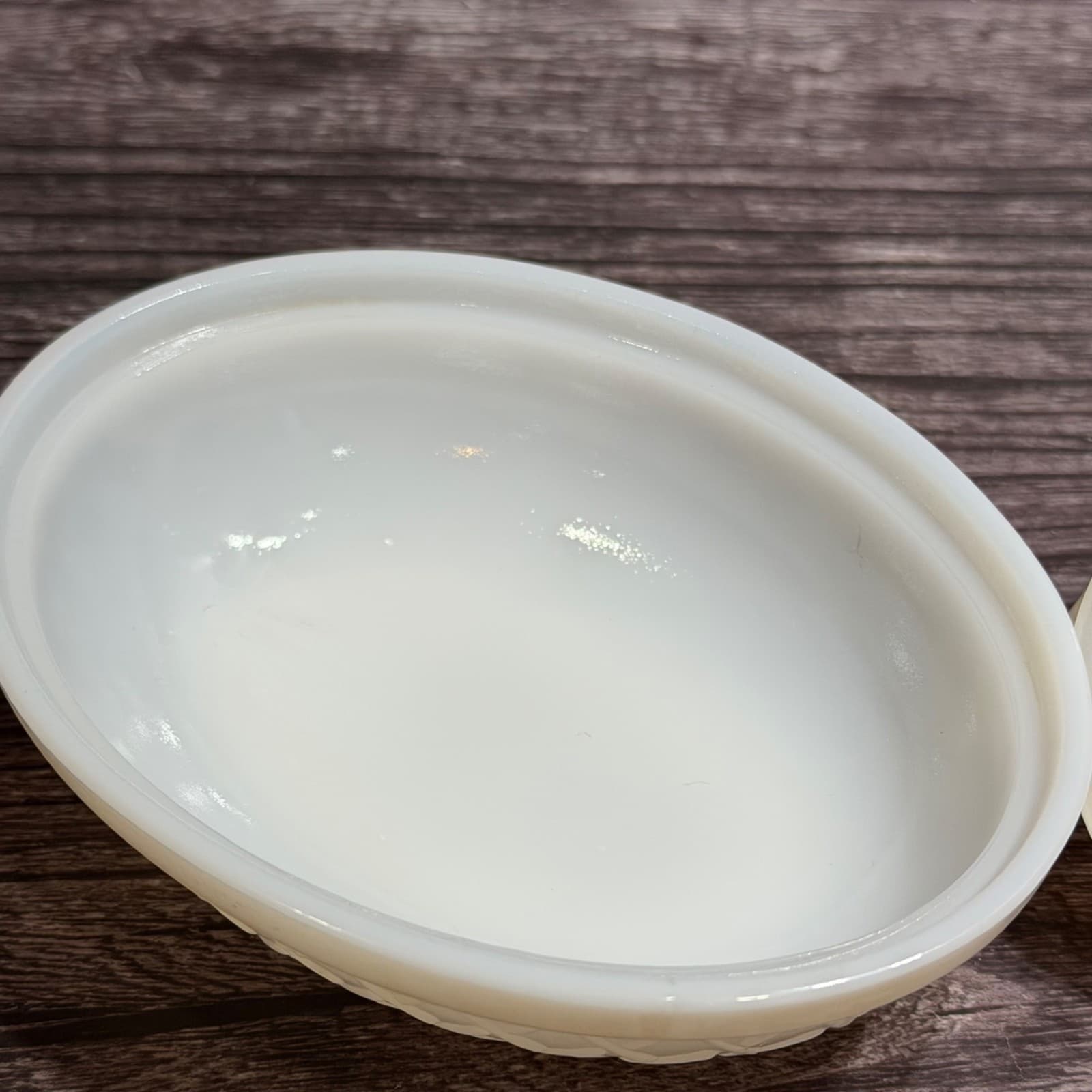 Hen On Nest Dish With Lid Hazel Atlas Platonite Opaline Milk Glass Smaller Size - Thumbnail 11