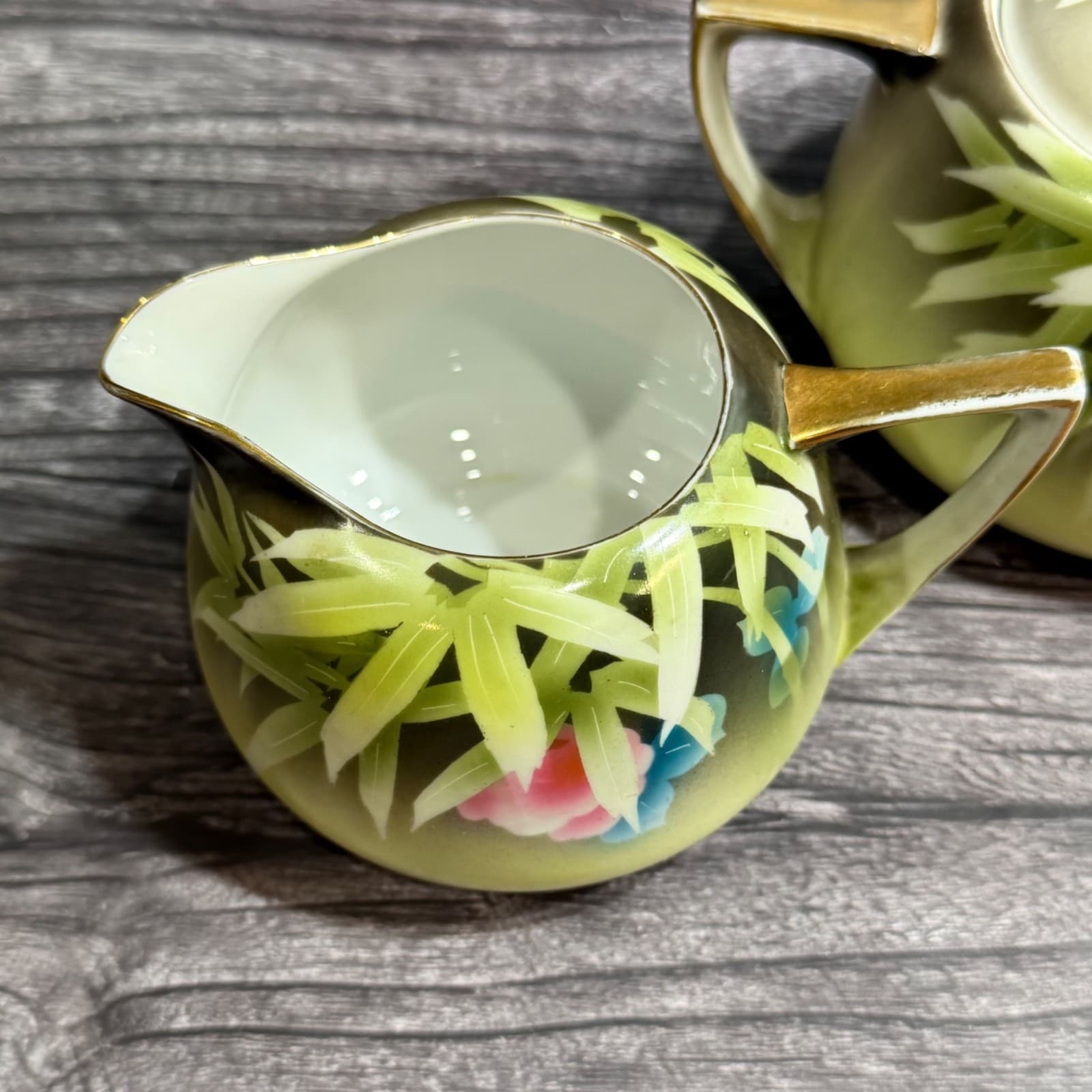 Hand-Painted Meito China VTG Porcelain Cream & Sugar Set Bamboo & Floral Design - Thumbnail 10