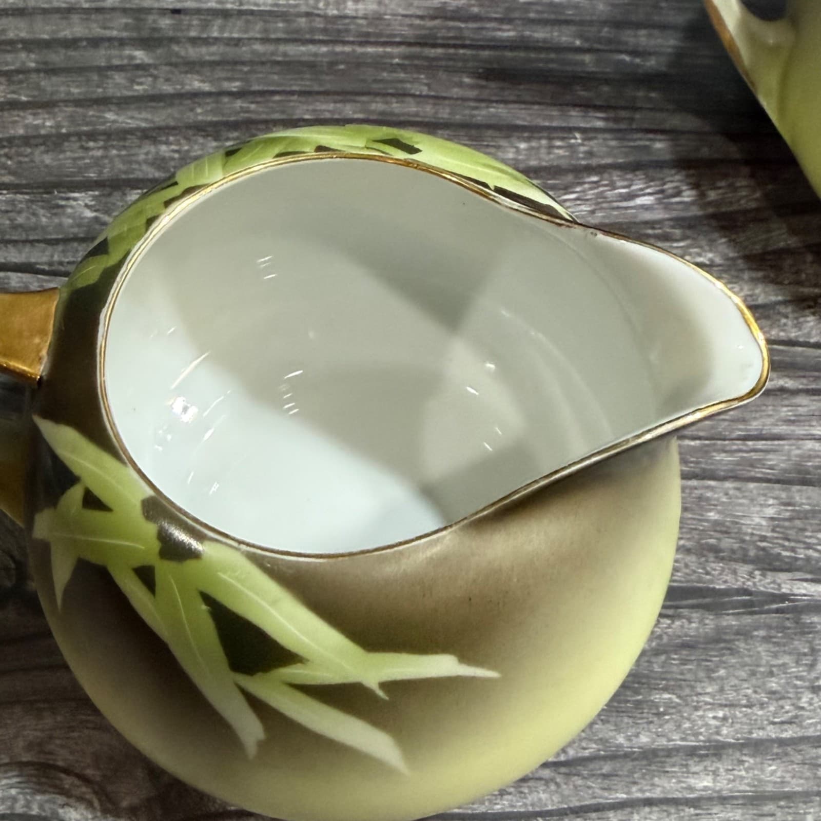 Hand-Painted Meito China VTG Porcelain Cream & Sugar Set Bamboo & Floral Design - Thumbnail 3