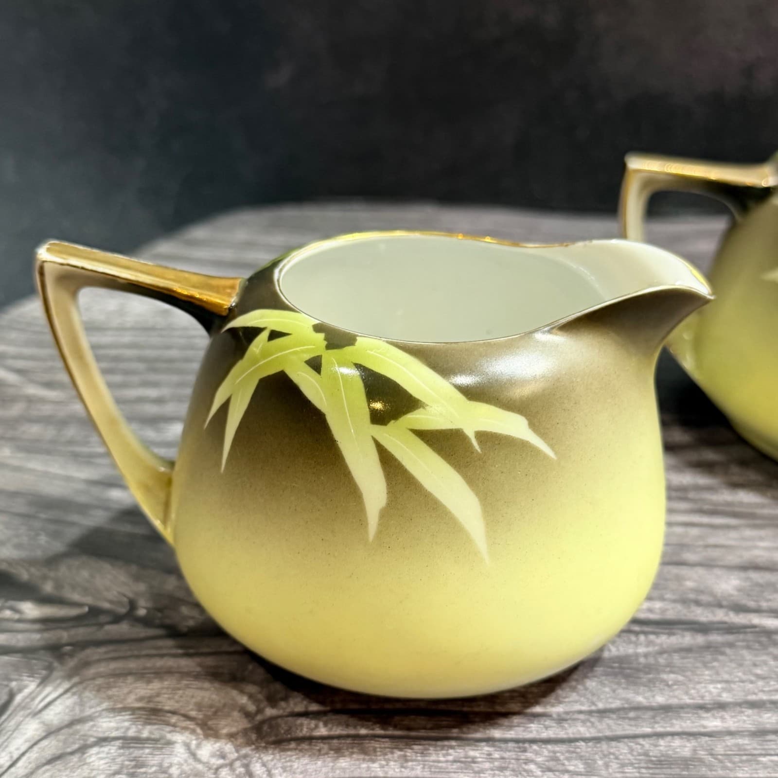 Hand-Painted Meito China VTG Porcelain Cream & Sugar Set Bamboo & Floral Design - Thumbnail 4