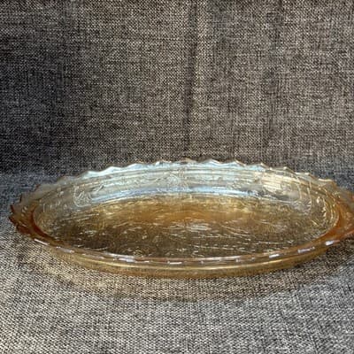 Vintage Jeannette Glass Co. Floragold Louisa Oval Serving Platter ~ 12 in. - Thumbnail 11